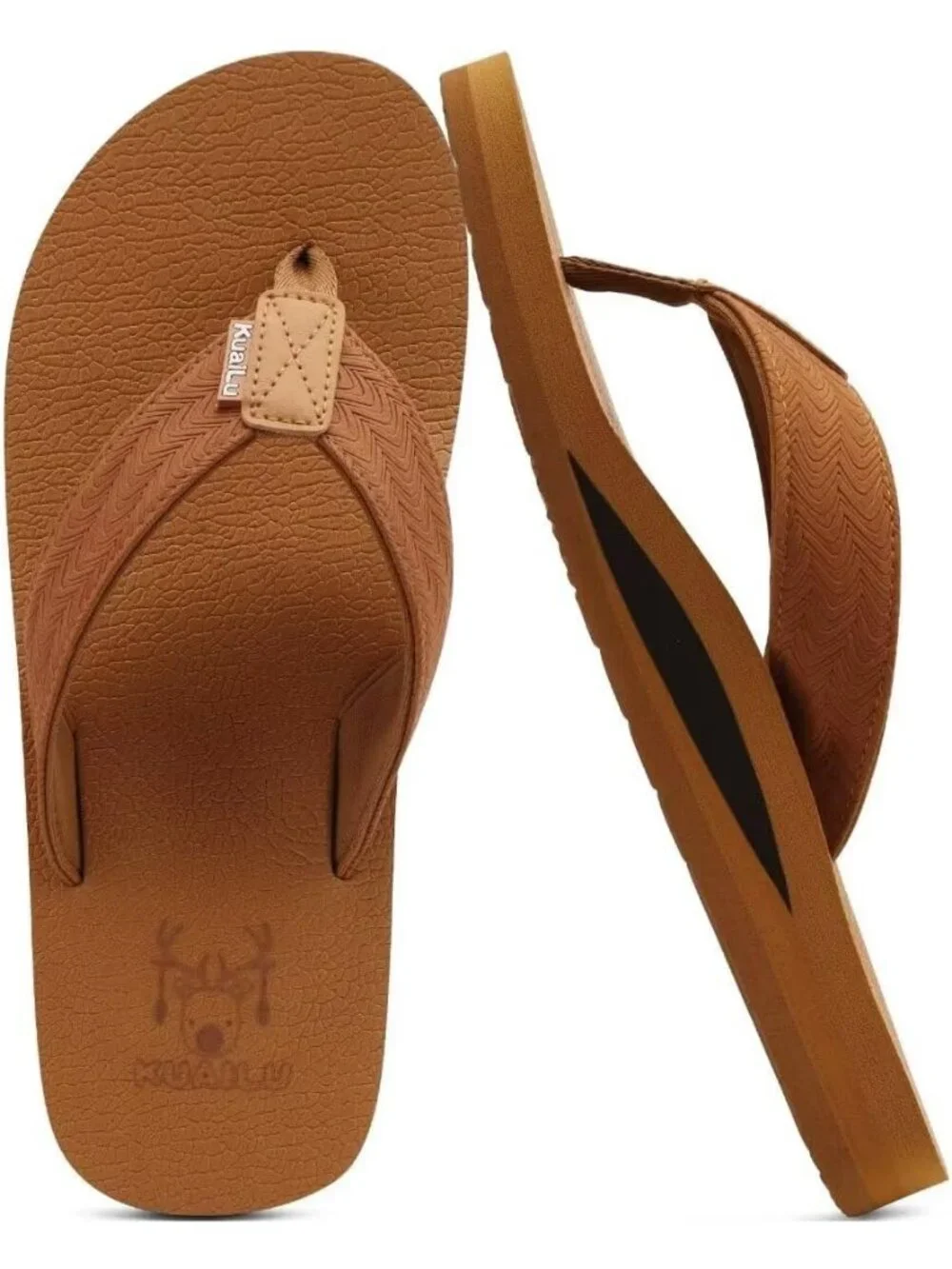 Men's All Tan Yoga Mat Leather Flip Flops Slip On Indoor Outdoor Sandal Slipper